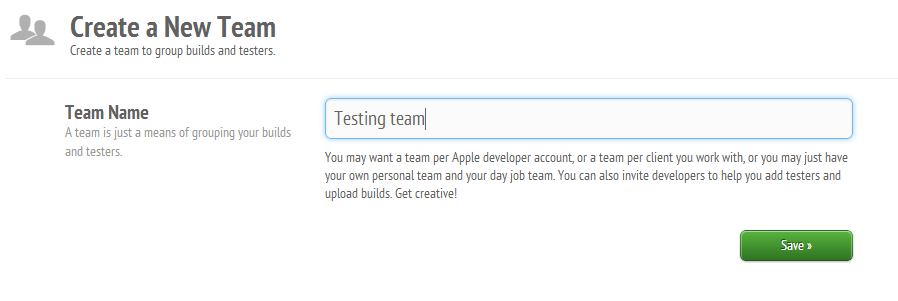 Create team testFlight